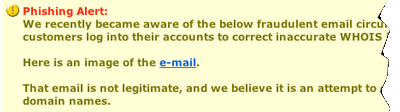 Phishing warning on eNom's site Phishing warning on eNom's site