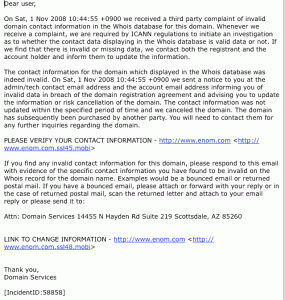 The fake eNom e-mail The fake eNom e-mail